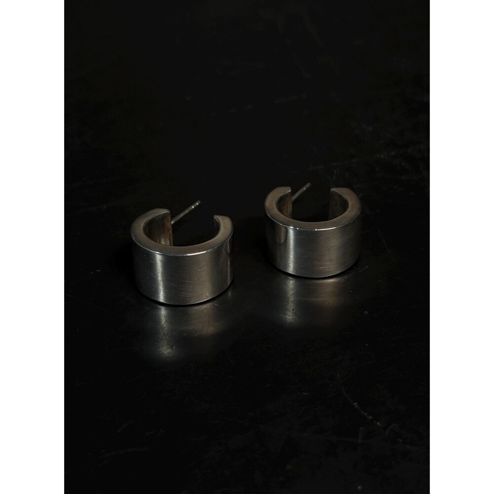 Sterling Silver Wide Hoop Stud Earrings Brushed Modernist Hoops